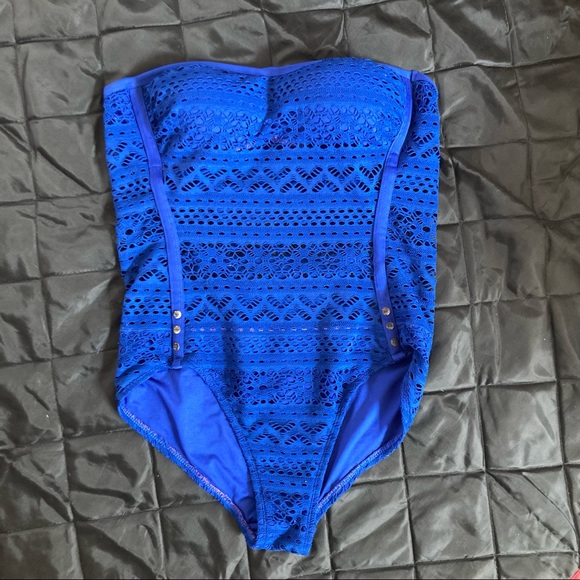 Navy blue crochet one piece bathing suit - Picture 6 of 14